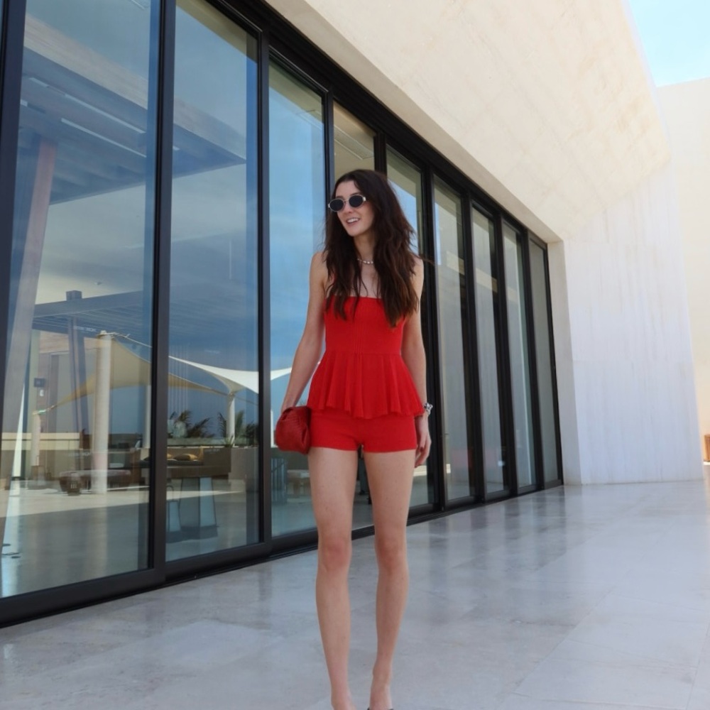 red knit zara mini shorts